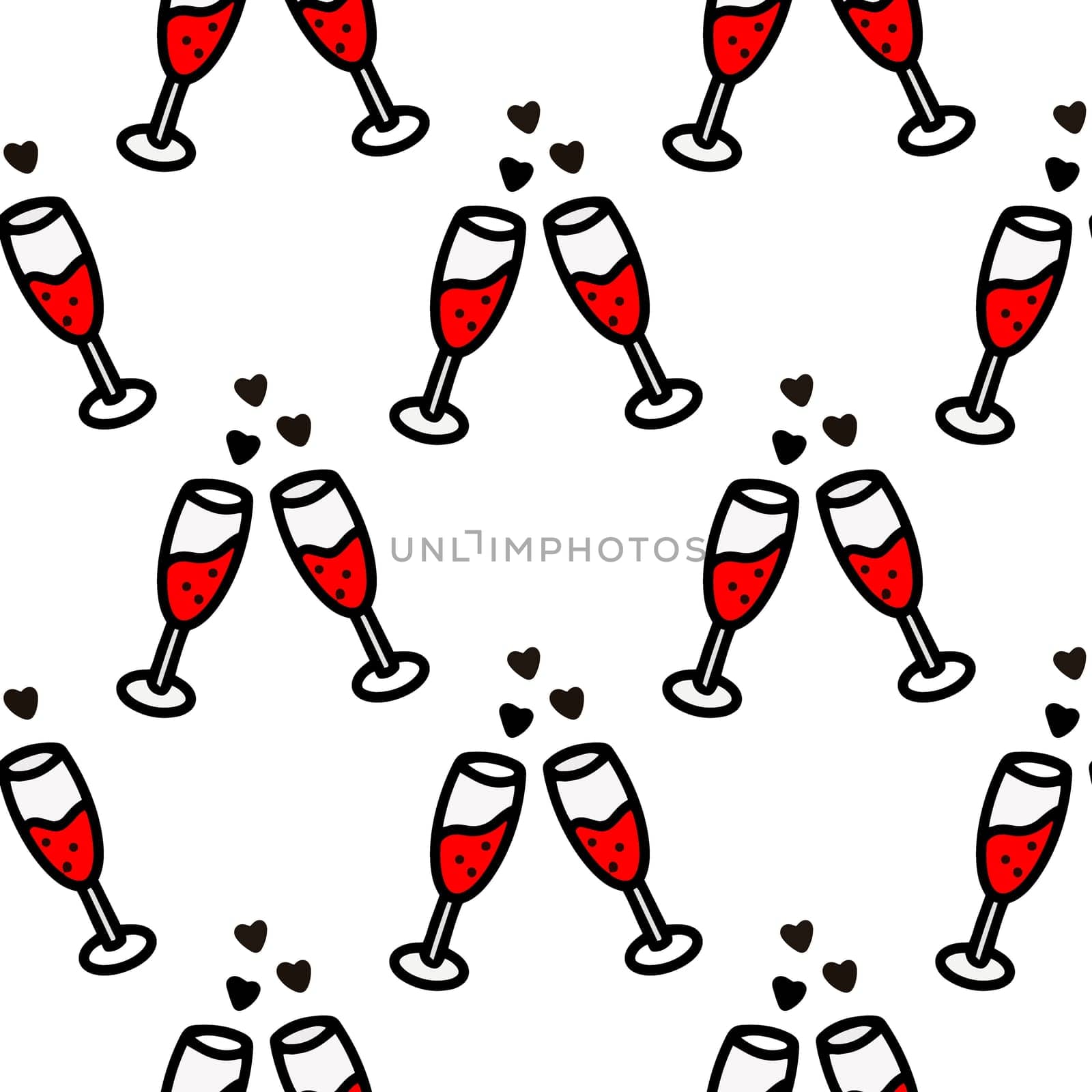 Seamless pattern with champagne glasses illustration. Design for Valentines Day, New Year, Birthday, Holidays