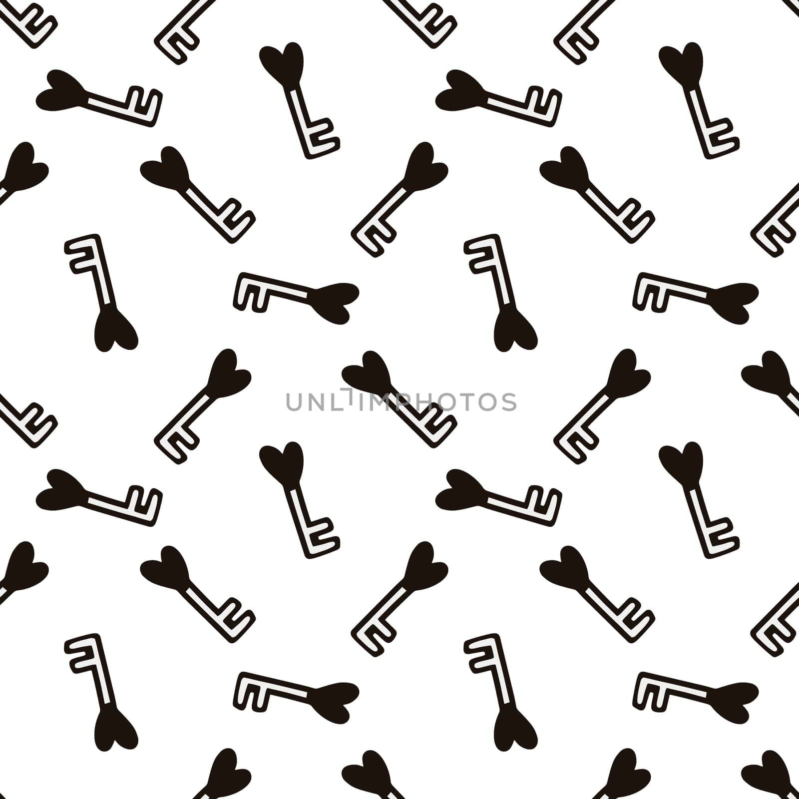 Seamless pattern with a heart-shaped key illustration. High quality illustration