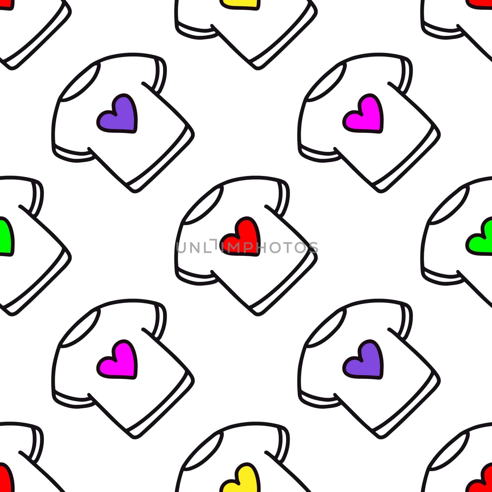 Seamless pattern of a T-shirt with a heart.Pattern for Valentines Day