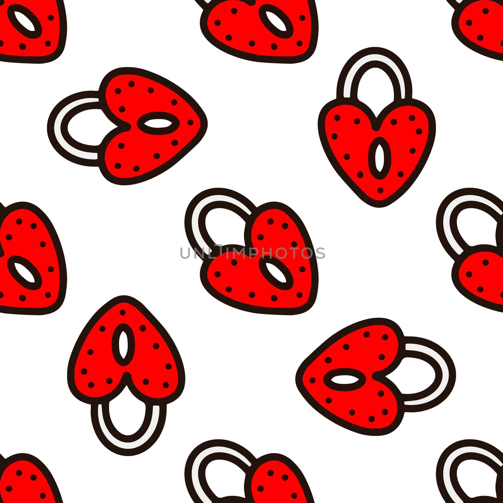 Seamless pattern with red locks and hearts illustration. Valentines day pattern