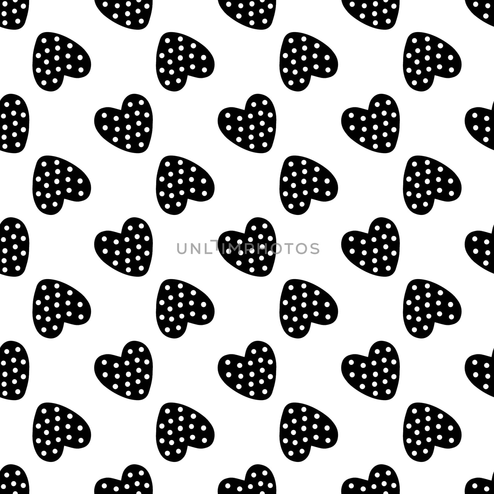 Seamless pattern of black hearts on a white background illustration. Design for Valentines Day