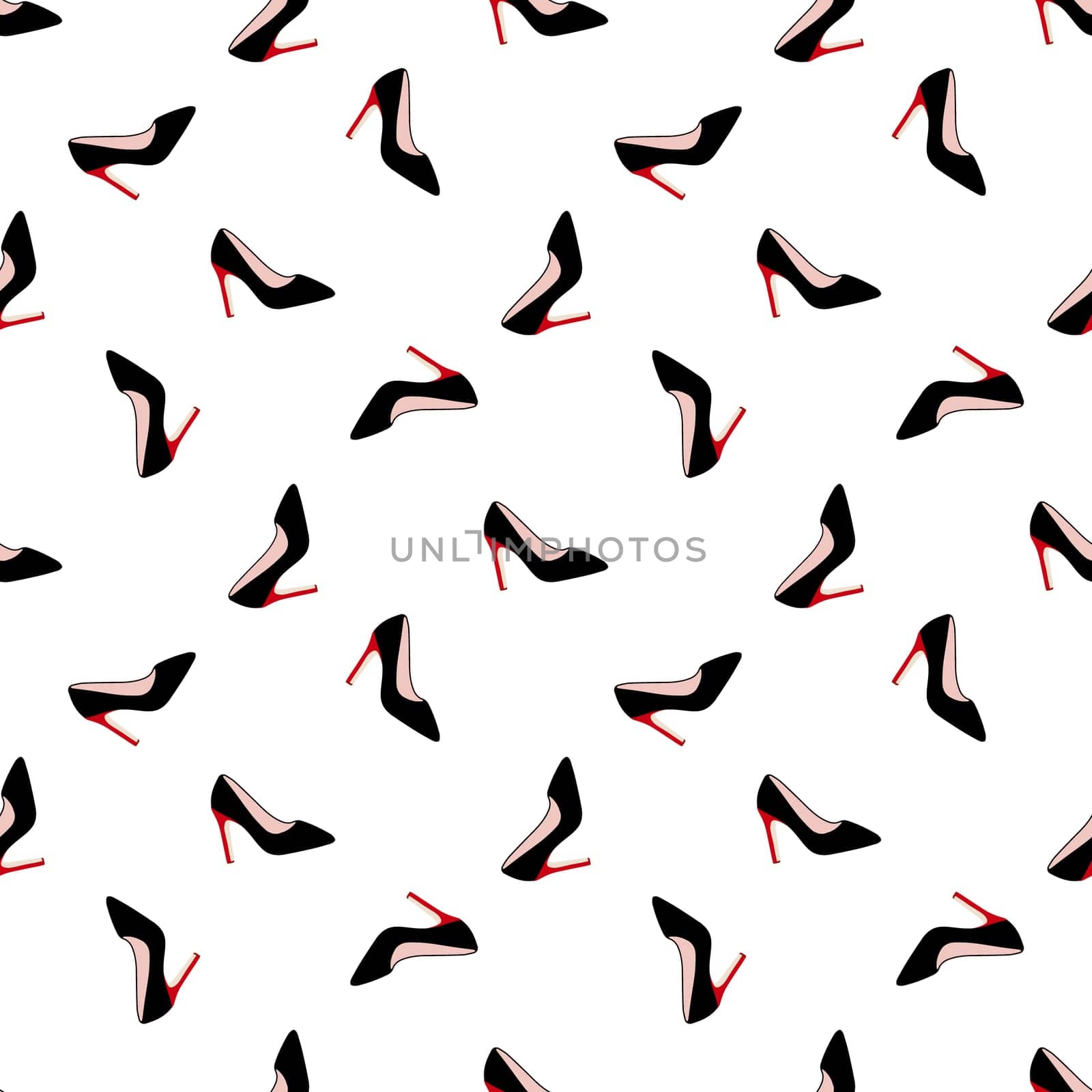 Glamorous red shoes seamless pattern illustration. Design for beauty industry, wrappers, greeting cards, packaging, textiles, printing, Valentines Day