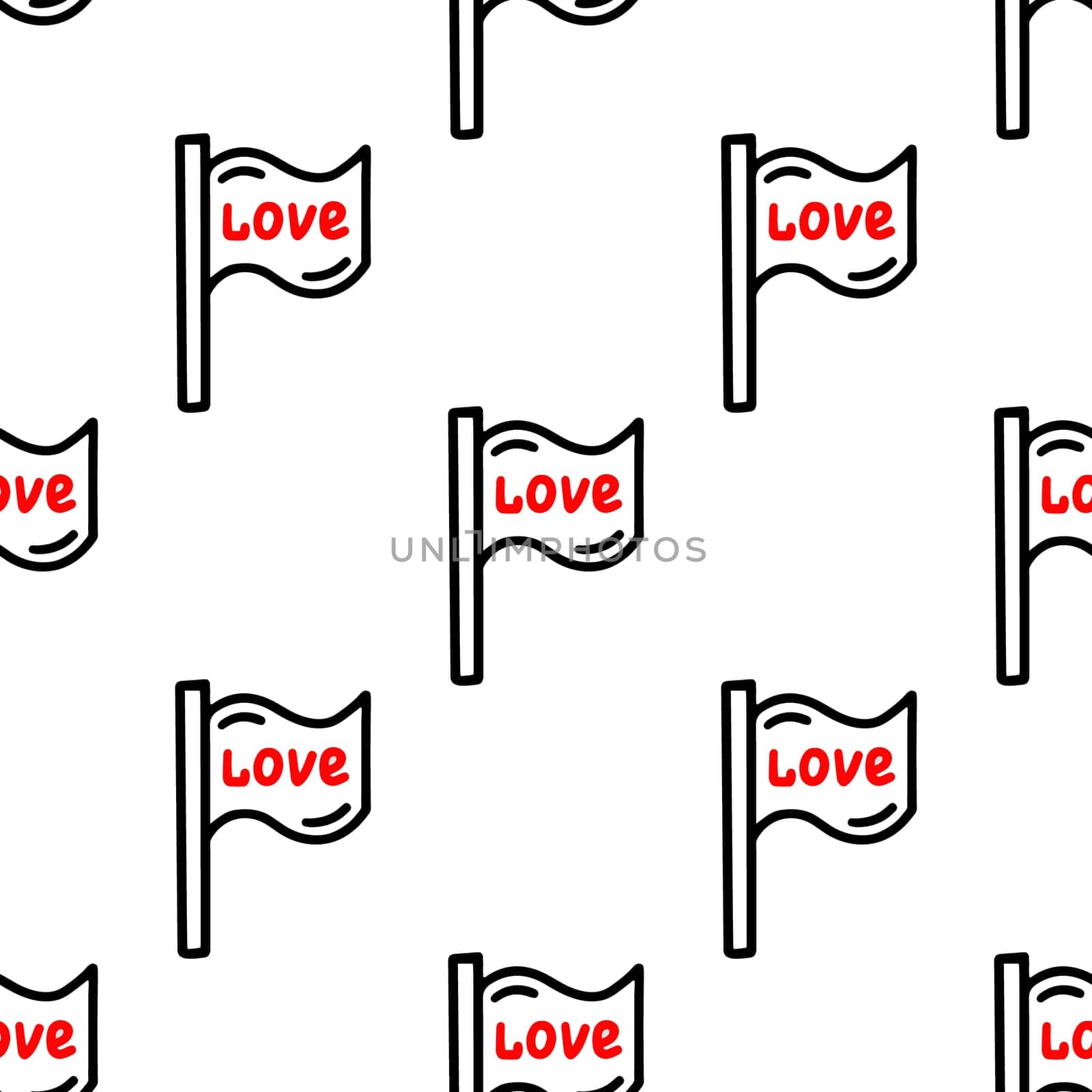 Seamless pattern with love flag illustration in doodle style