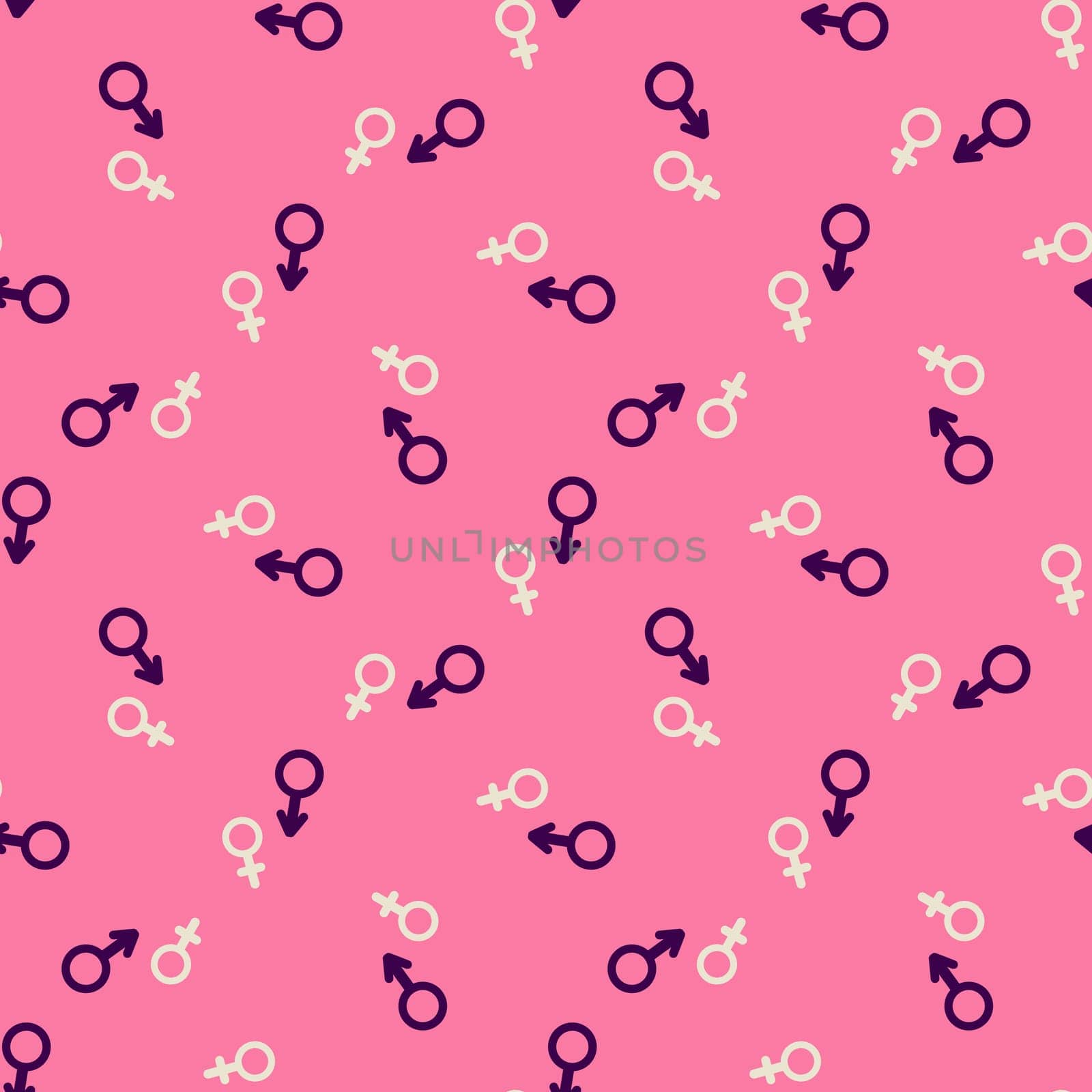 The gender symbols for man and woman seamless pattern illustration in flat style. Design for Valentines Day, textiles, paper