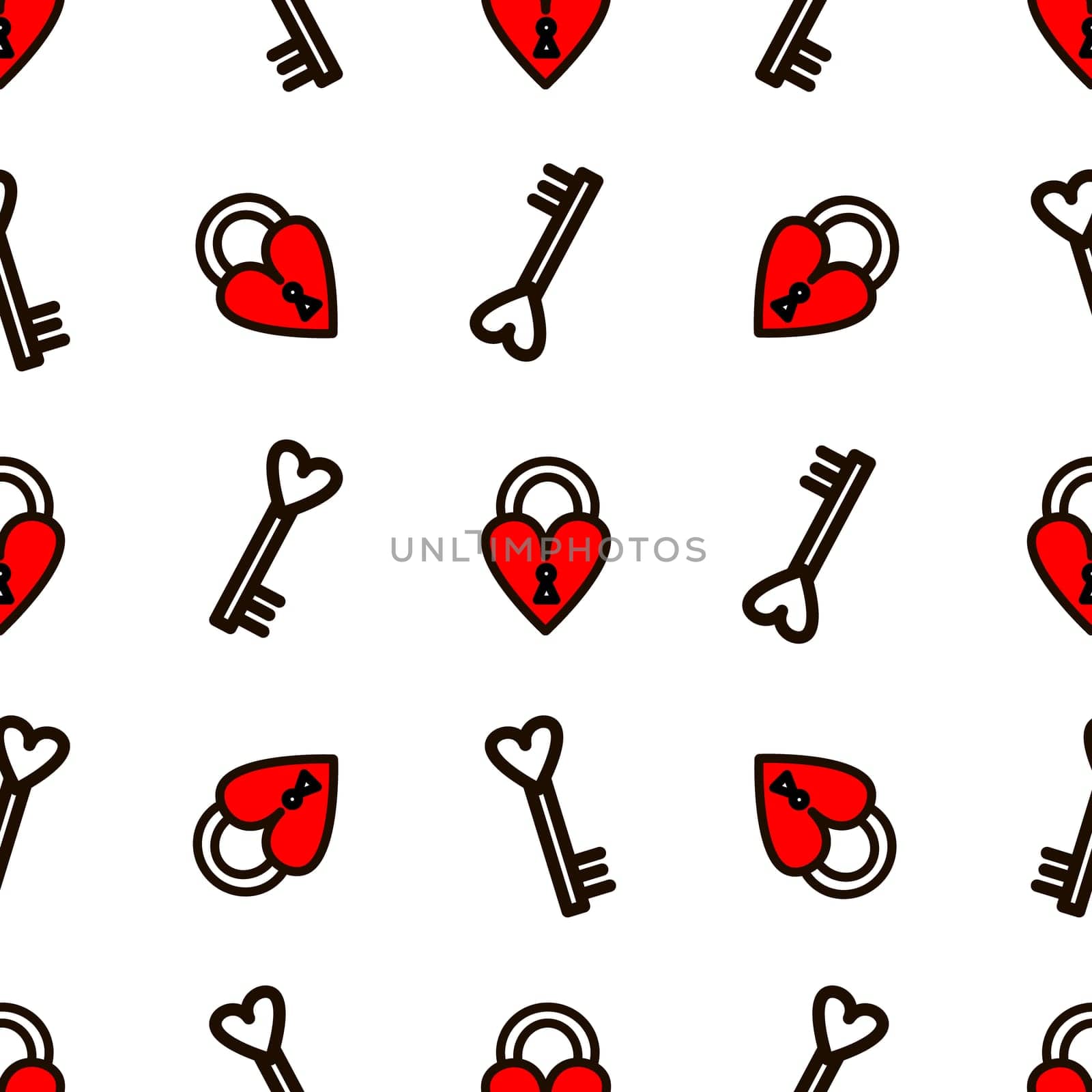 Seamless pattern with red heart-shaped lock illustration. Valentines day pattern