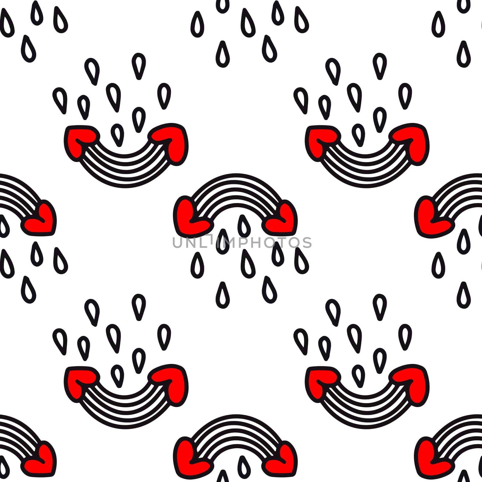 cartoon rainbows seamless pattern illustration in doodle style