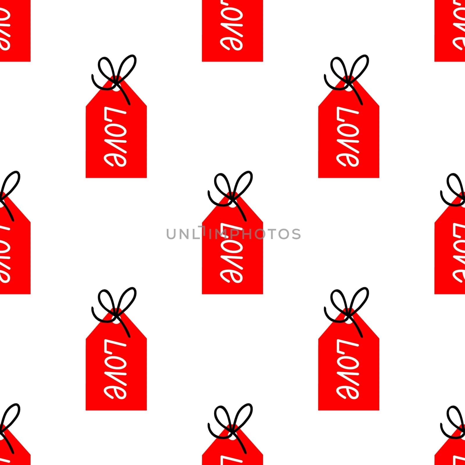 seamless background with the tag with the inscription love. Valentine pattern illustration