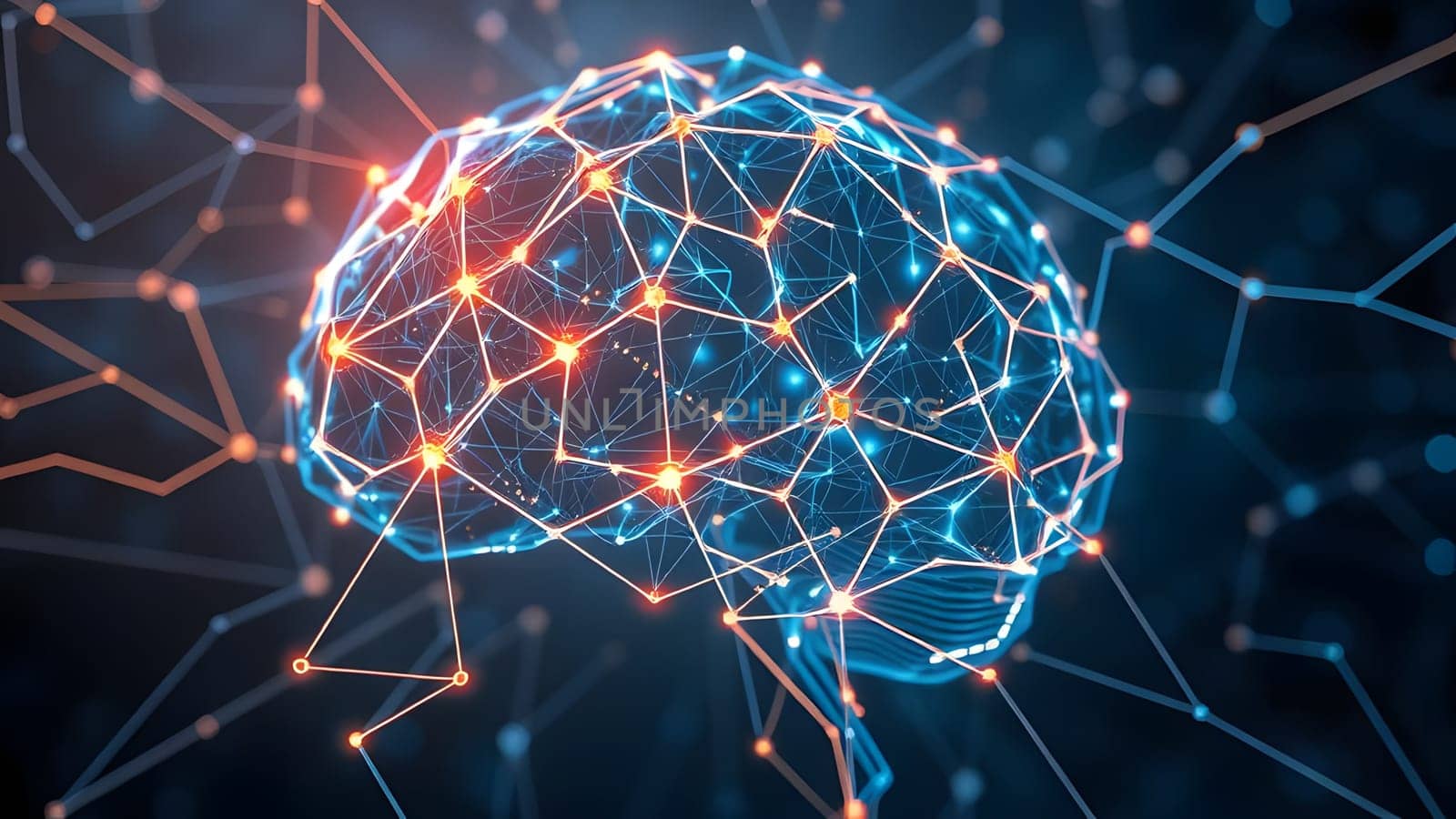 A vibrant illustration depicts a human brain composed of glowing connections and nodes, symbolizing the intersection of technology and neuroscience in a dark background.