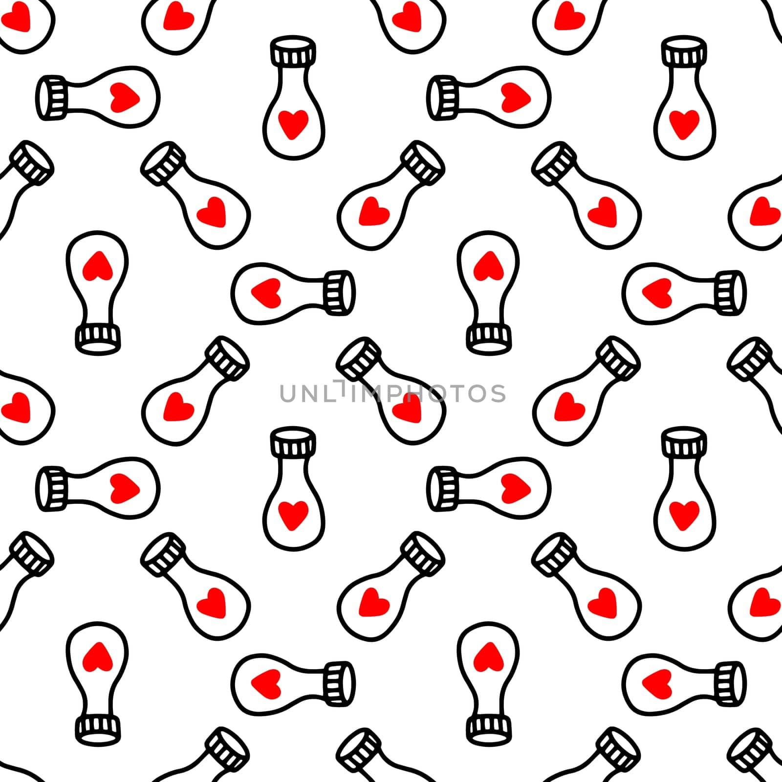 Seamless pattern with love potion bottle illustration. Design for Valentines Day