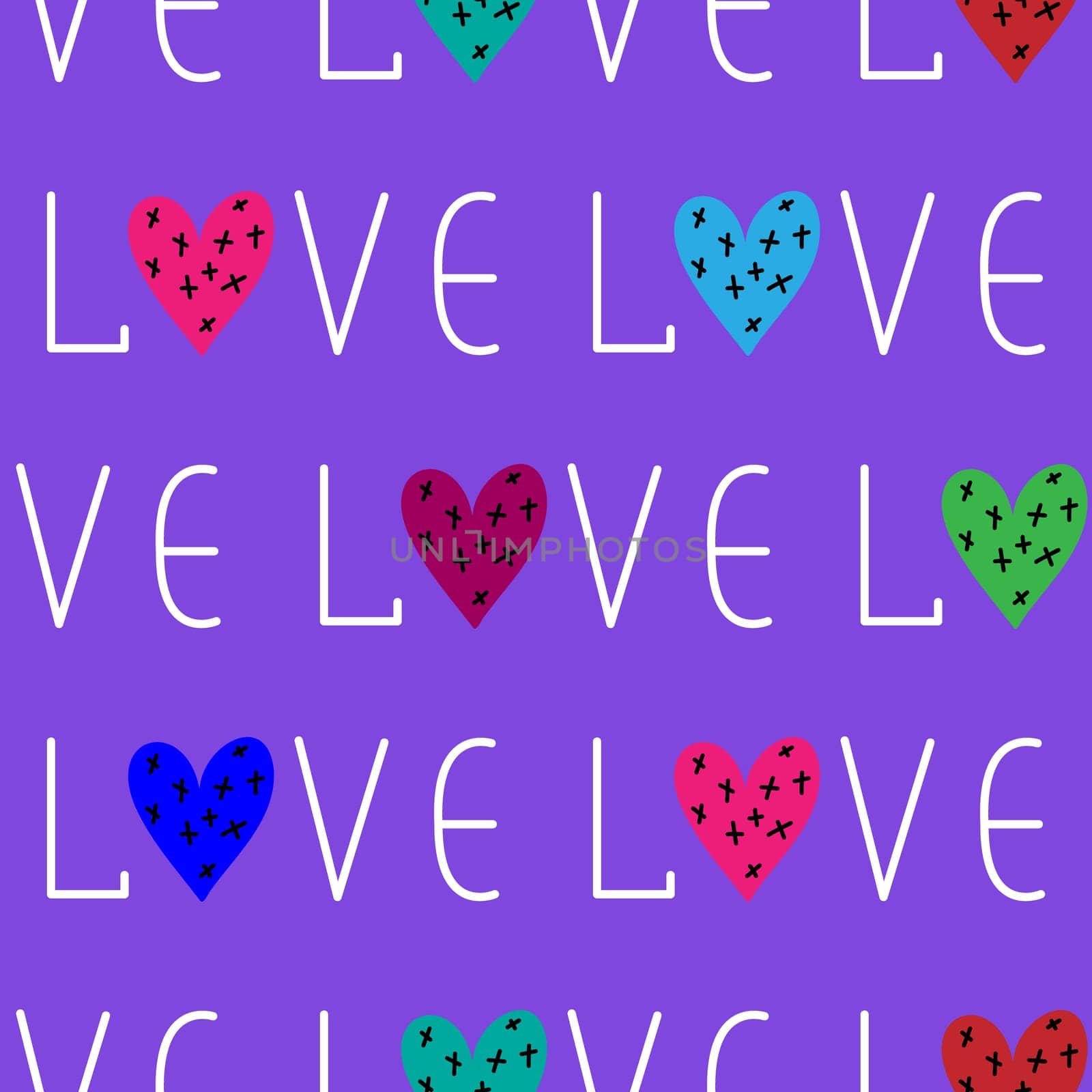 Seamless background with Love and Hearts. Valentine pattern illustration