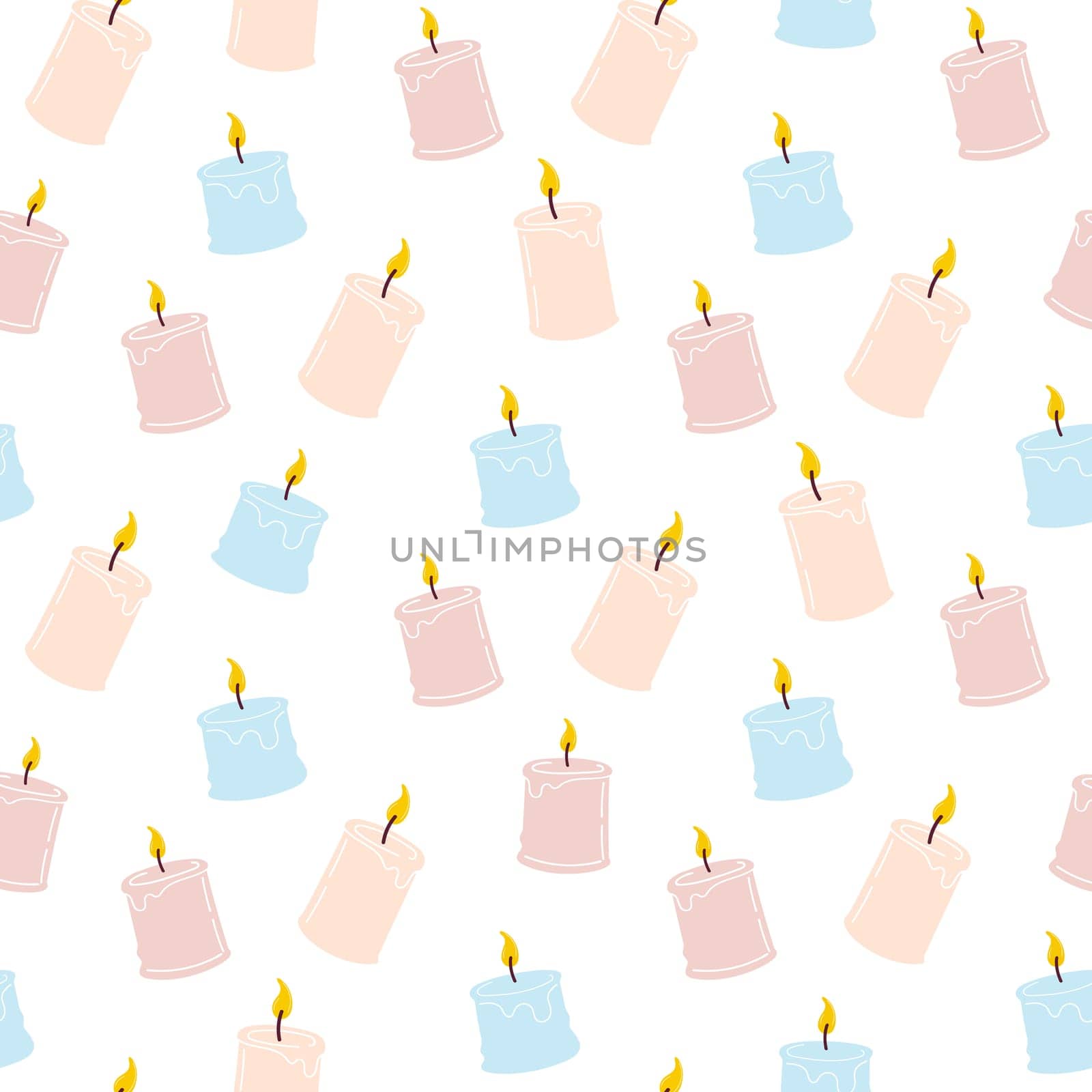Scented burning candles seamless pattern.Design for printing, textiles, wrappers. Spa and aromatherapy illustration