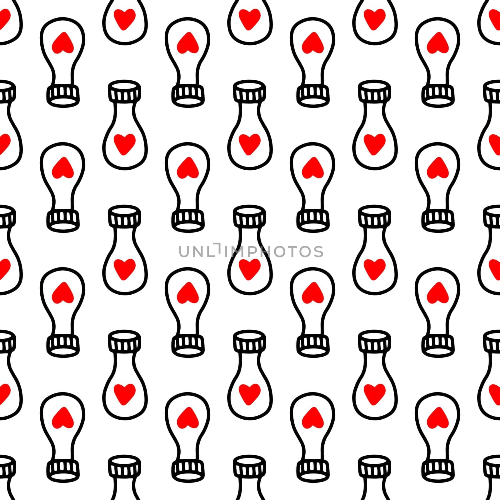 Seamless pattern with love potion bottle illustration. Design for Valentines Day