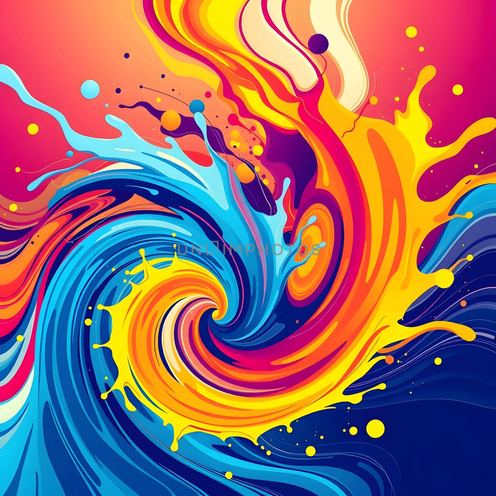 A swirling mix of vibrant blue and yellow paint creates a dynamic abstract design. The bold colors blend seamlessly, producing a captivating visual effect that draws attention.