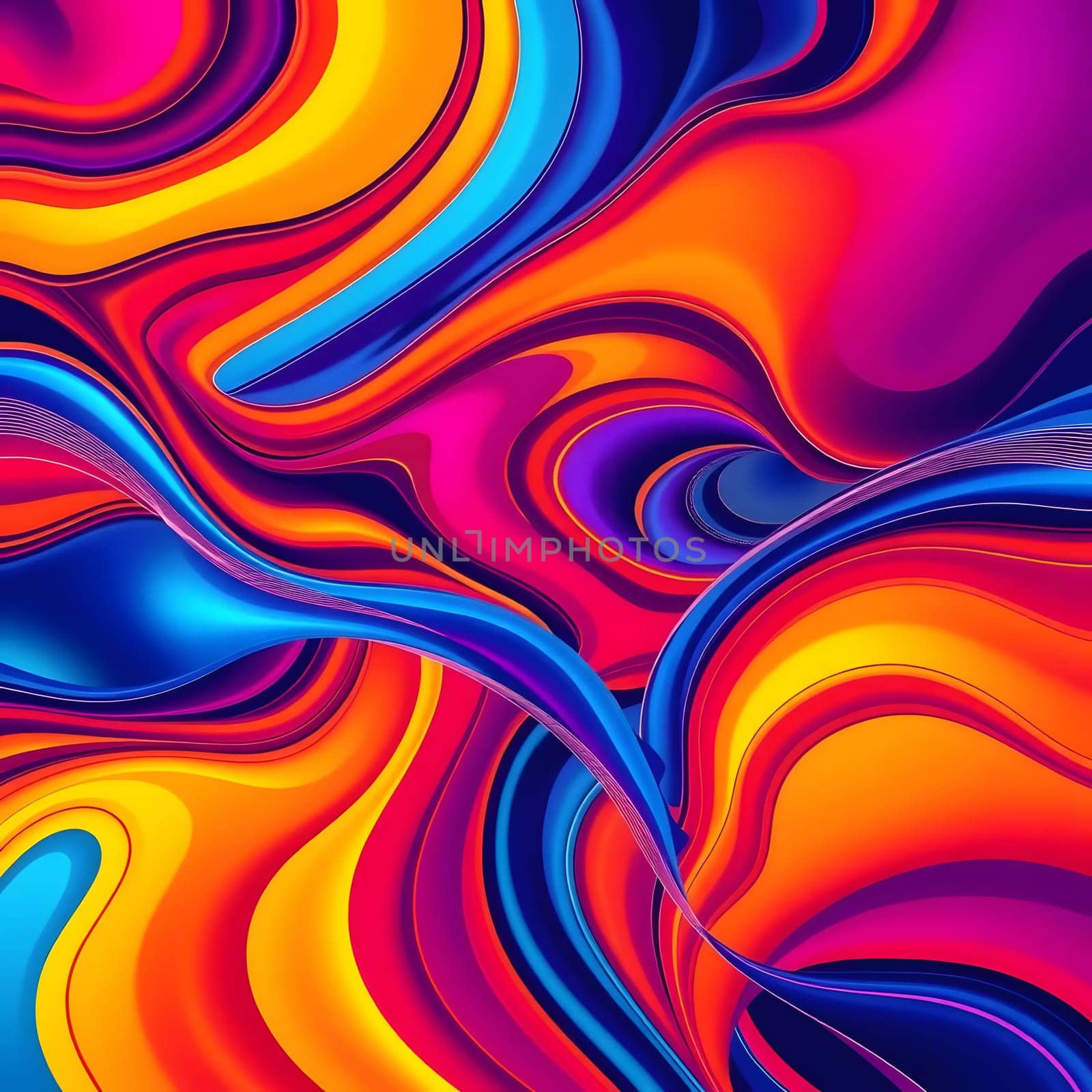 Bold colors intertwine in a mesmerizing abstract design, flowing organically to create a lively, energetic composition filled with movement and depth.