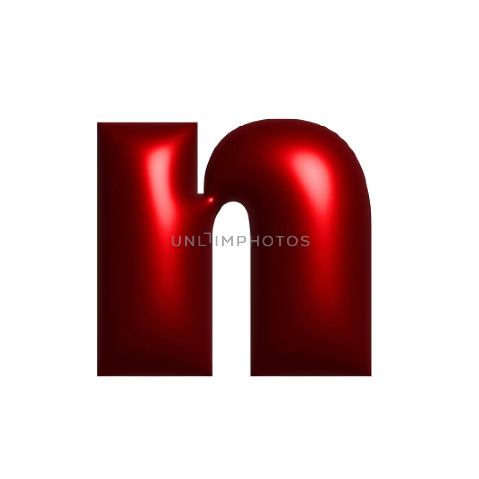 Red shiny metal shiny reflective letter N 3D illustration