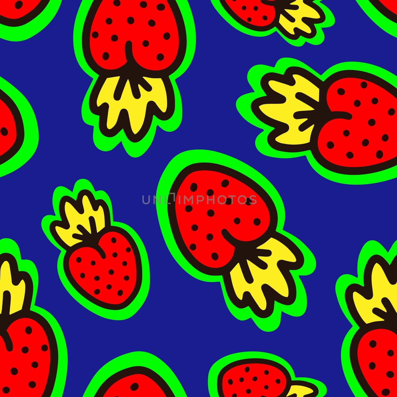 Seamless pattern with strawberries on a blue background illustration