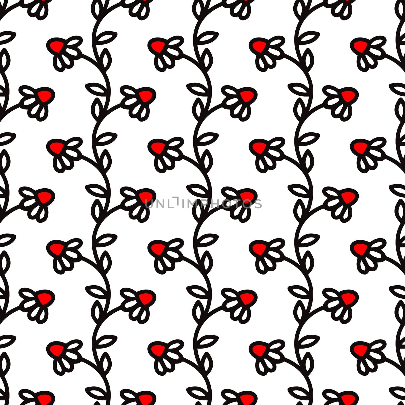 Linear pattern with roses in doodle style. High quality illustration