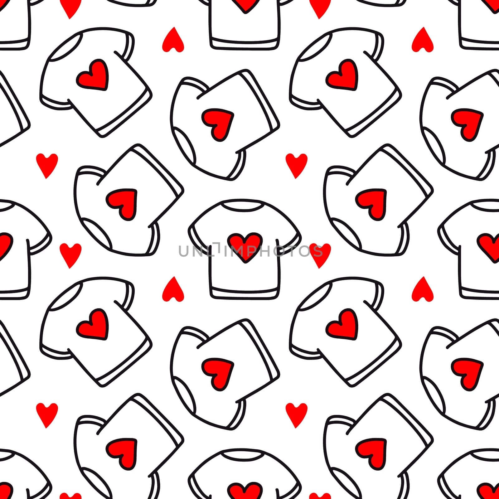 Seamless pattern of a T-shirt with a heart.Pattern for Valentines Day