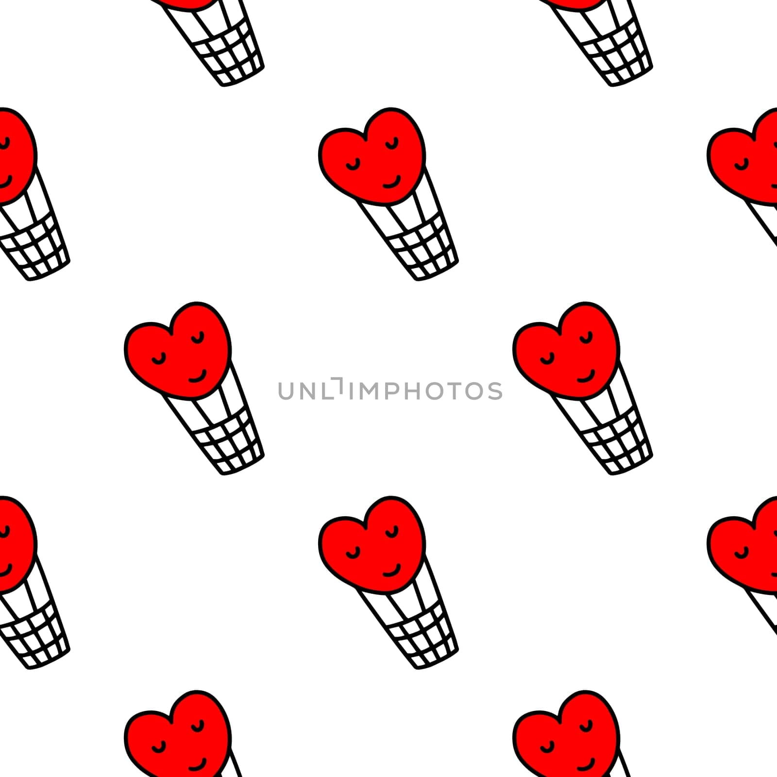 Seamless pattern with heart-shaped balloons illustration in doodle style.design for Valentines day