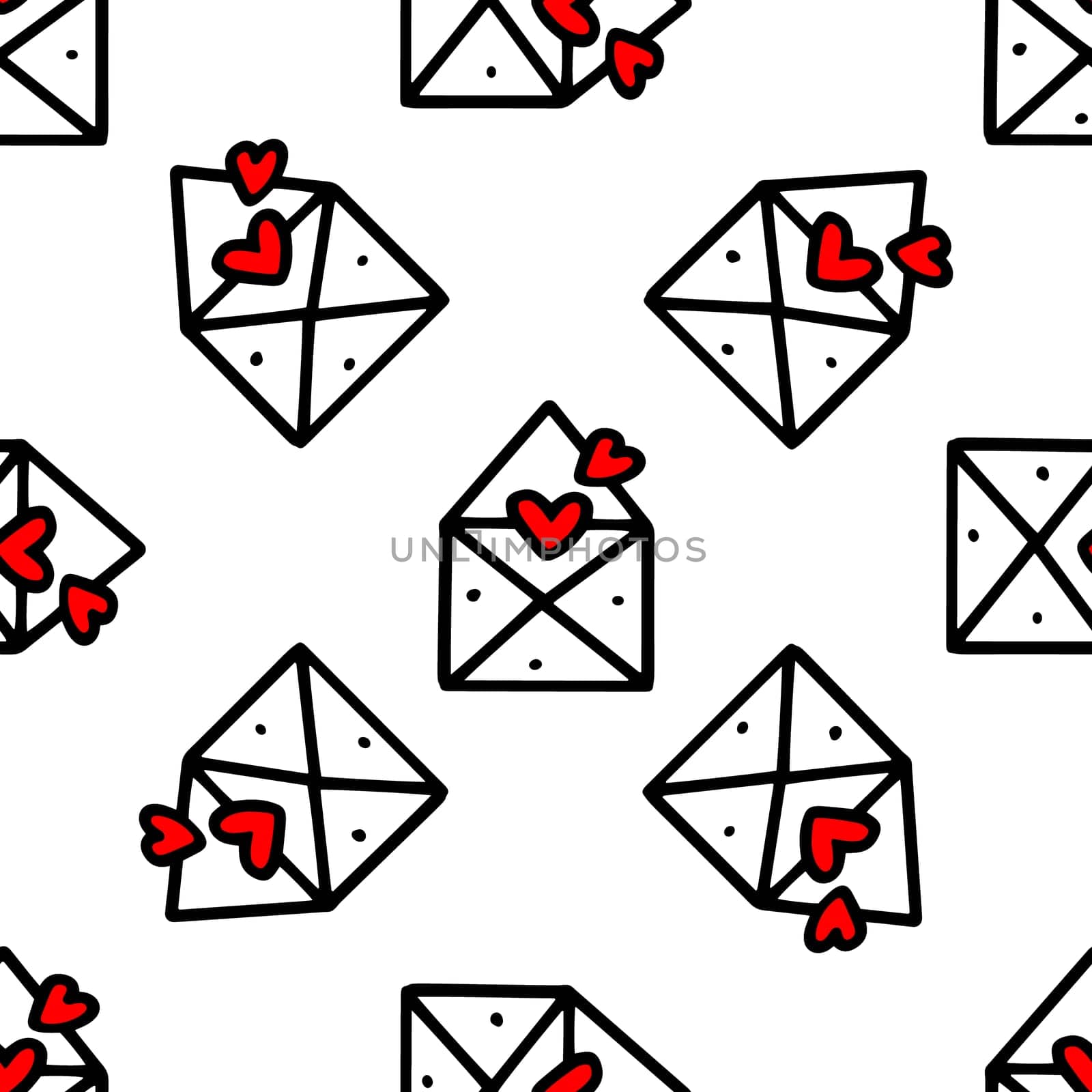 seamless pattern of envelope with love letter and hearts isolated on white background