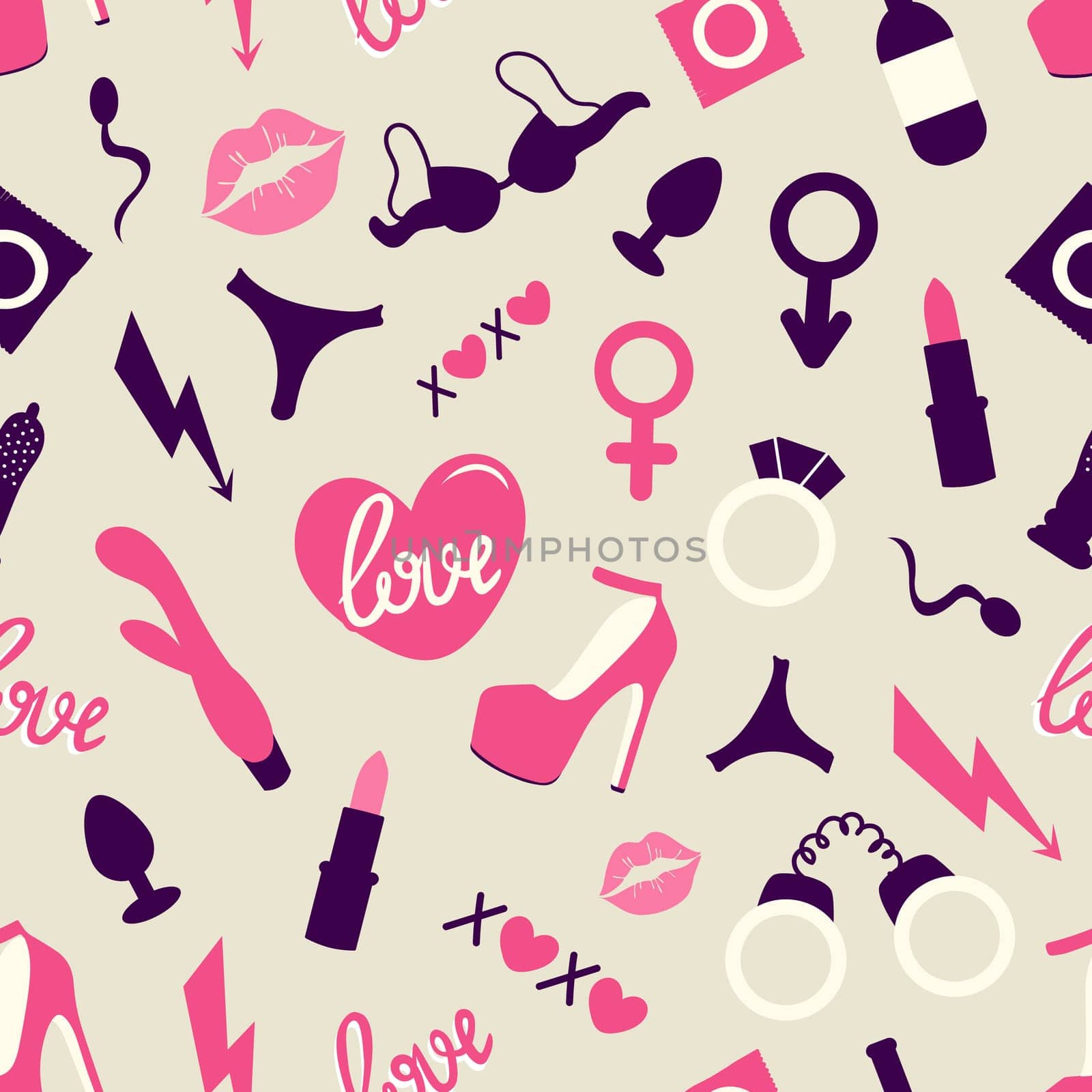 .Adult toys seamless pattern flat illustration. Valentines day design, printing