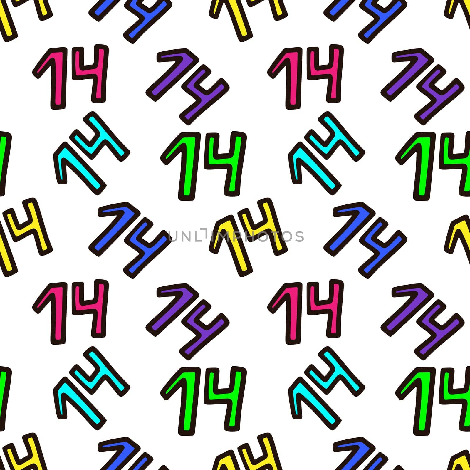 Seamless pattern with multicolored number 14 illustration. Design for Valentines Day