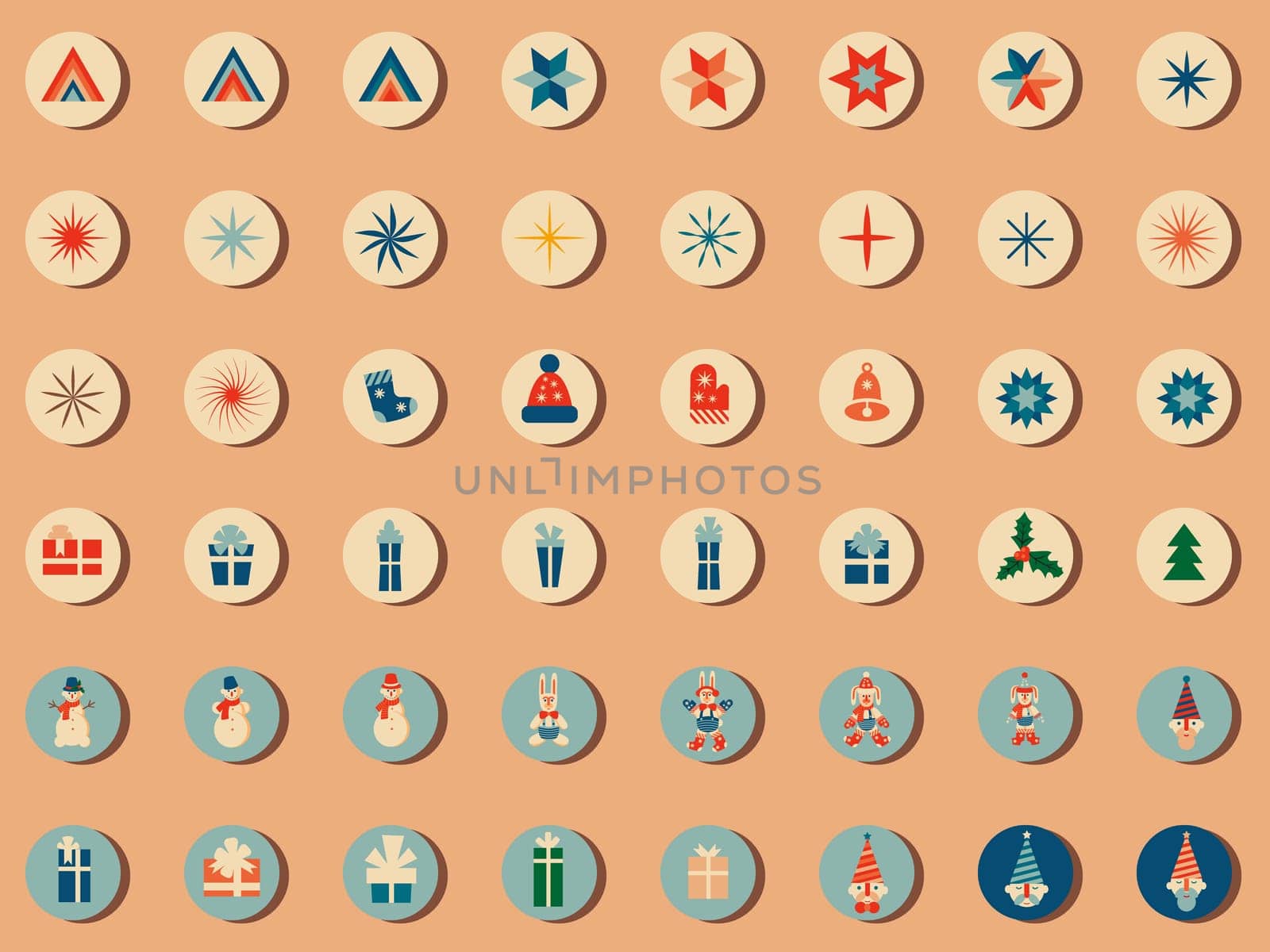 Retro vintage Christmas icons and illustrations, design for highlights of instagram, blogs, stickers, postcards