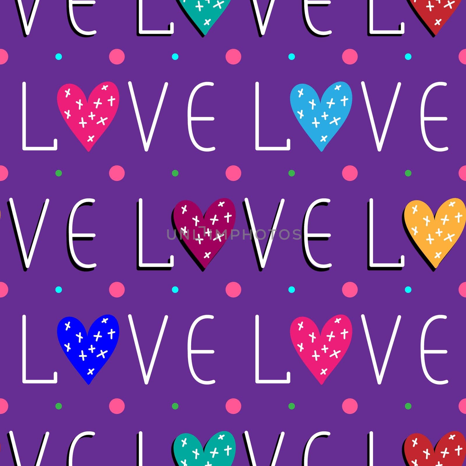 Seamless background with Love and Hearts. Valentine pattern illustration