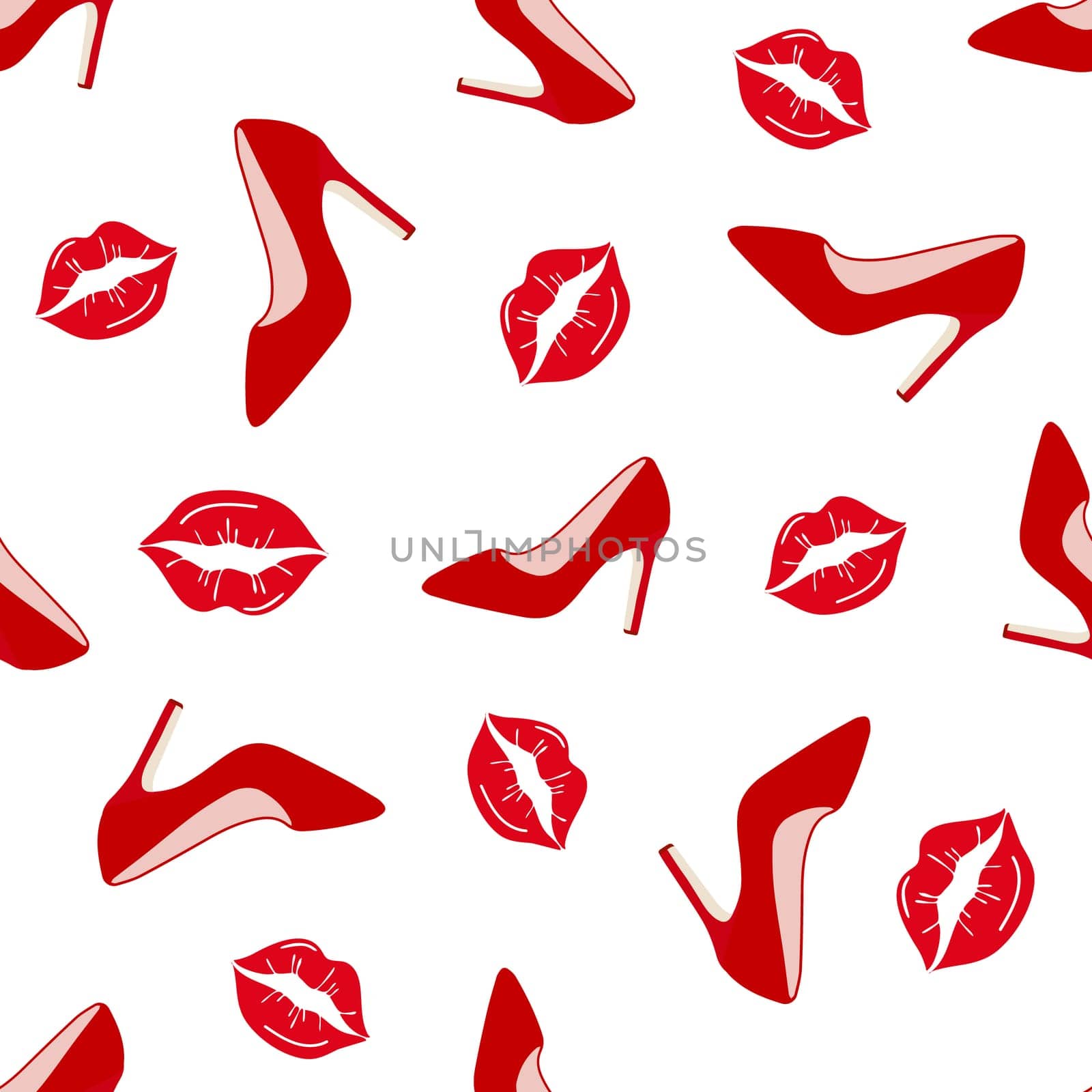 Glamorous red shoes seamless pattern illustration. Design for beauty industry, wrappers, greeting cards, packaging, textiles, printing, Valentines Day