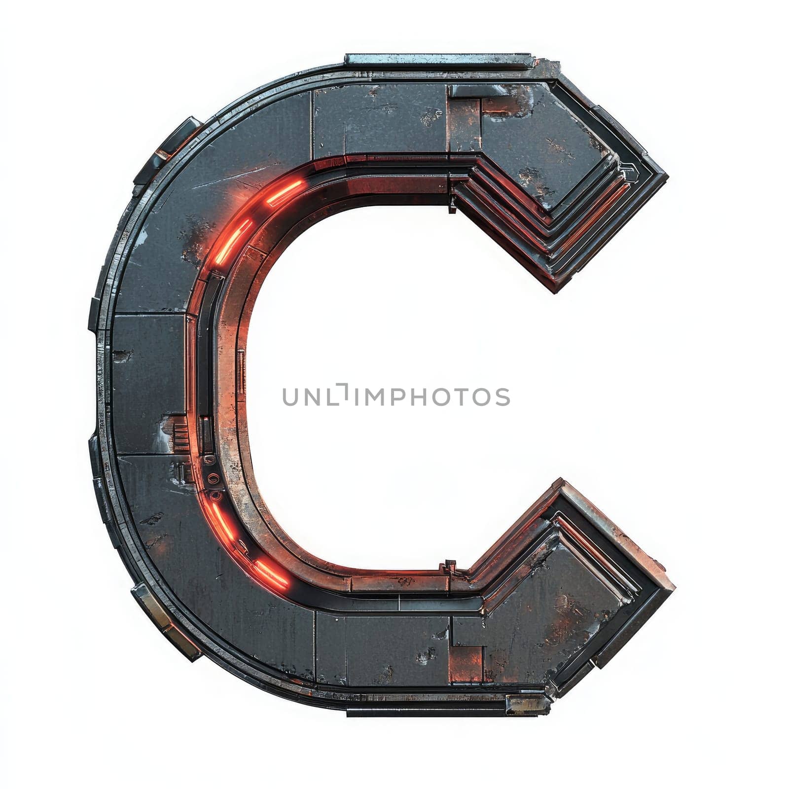 Cyberpunk style letter, text C, on a white background