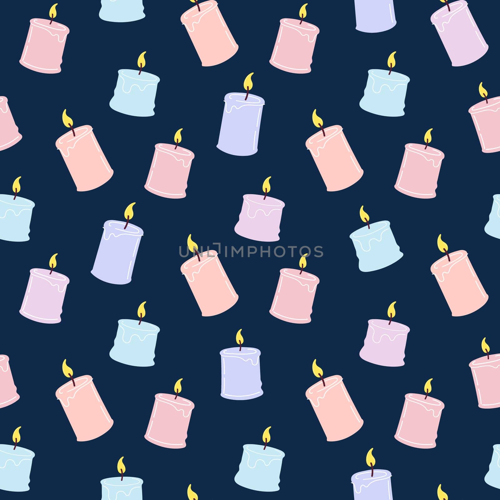 Scented burning candles seamless pattern.Design for printing, textiles, wrappers. Spa and aromatherapy illustration