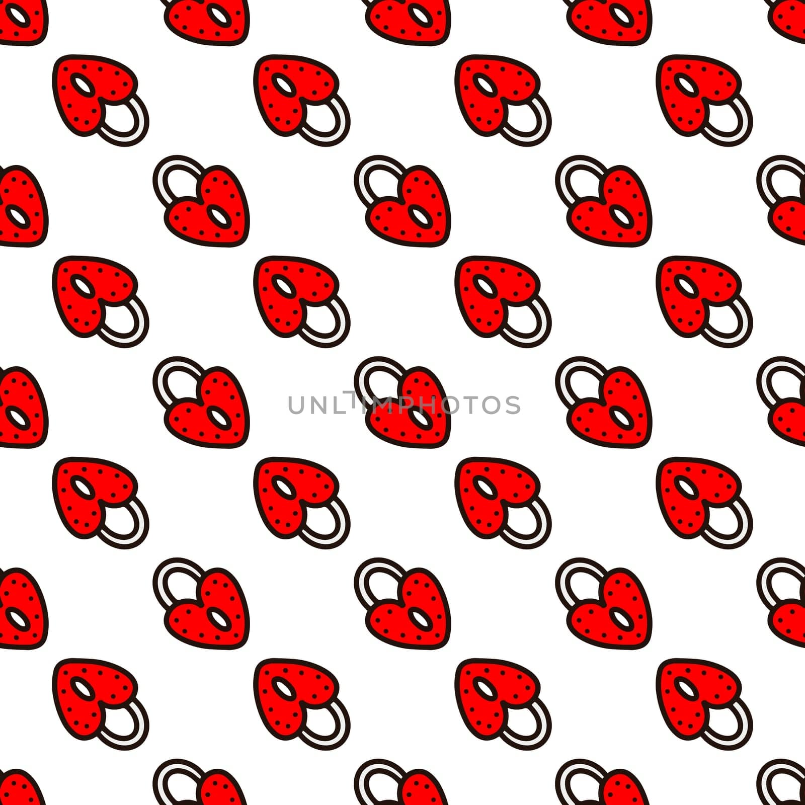Seamless pattern with red heart-shaped lock illustration. Valentines day pattern