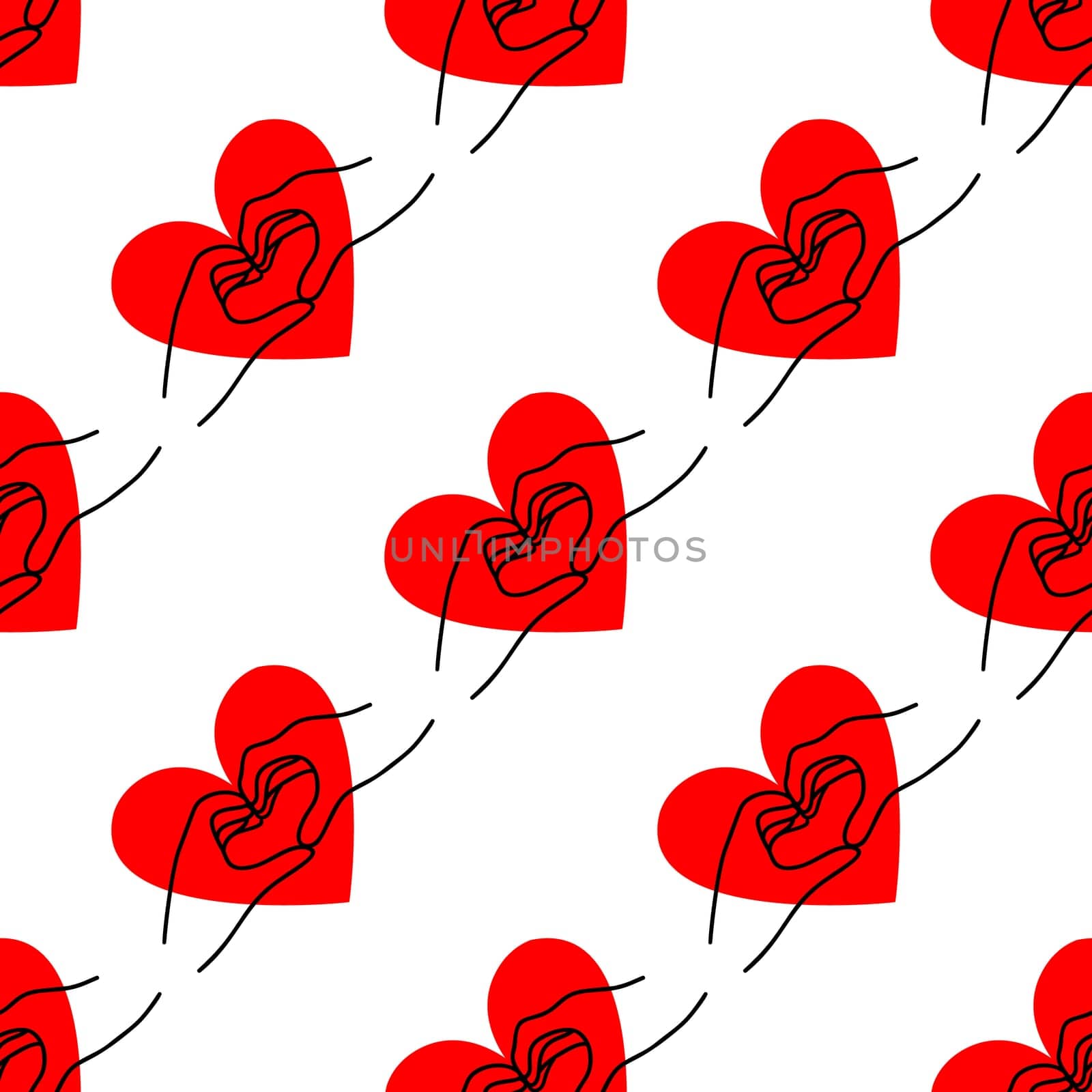 Seamless background with a heart in the shape of hands.Valentines Day Design illustration