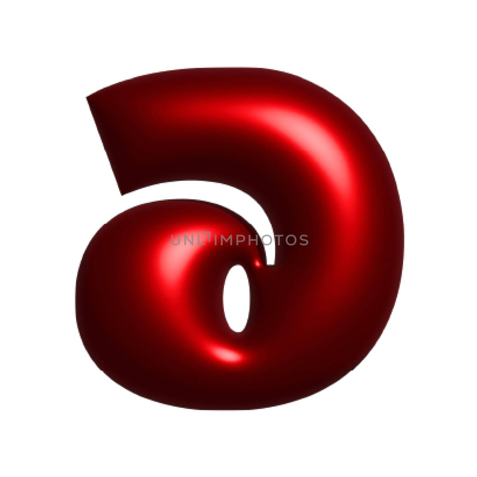 Red shiny metal shiny reflective letter D 3D illustration