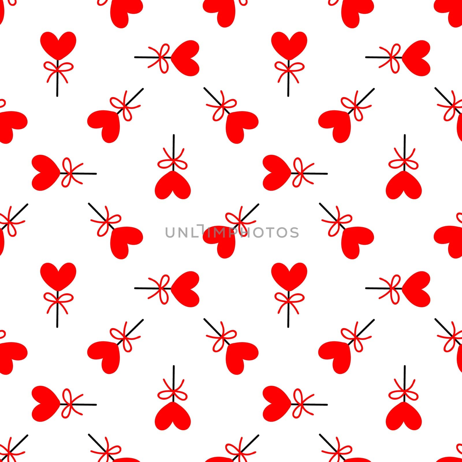 Seamless background with lollipops on a stick in the shape of a heart. pattern on valentines day illustration