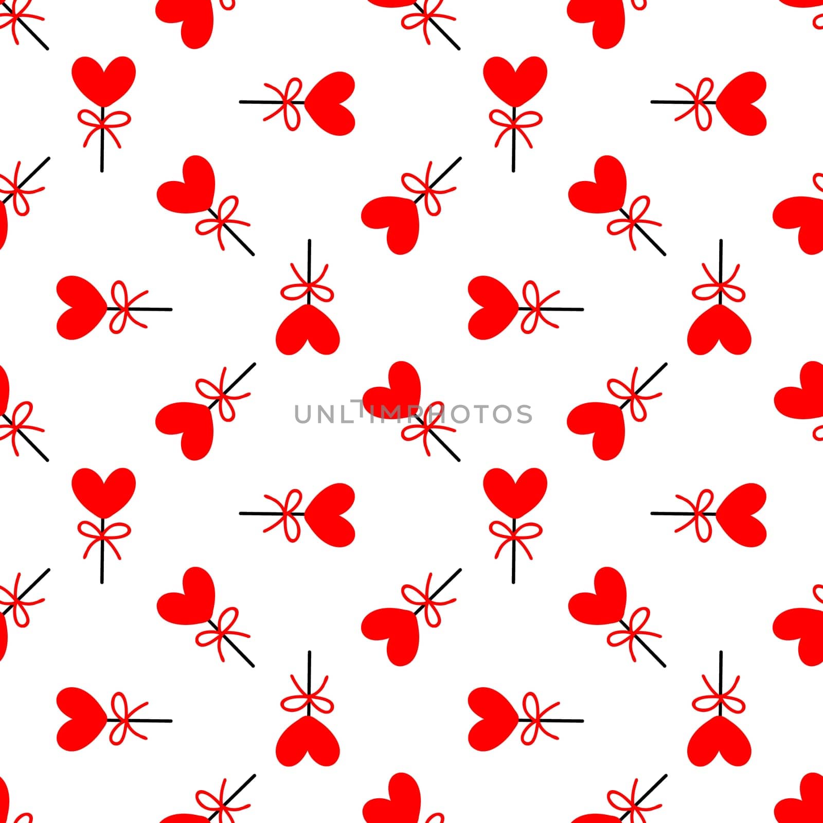 Seamless background with lollipops on a stick in the shape of a heart. pattern on valentines day illustration