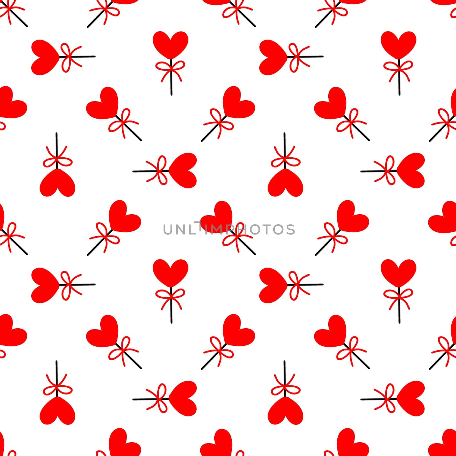 Seamless background with lollipops on a stick in the shape of a heart. pattern on valentines day illustration