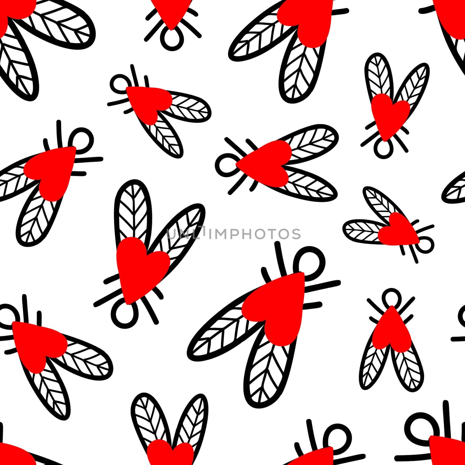 seamless pattern with flies doodle style illustration