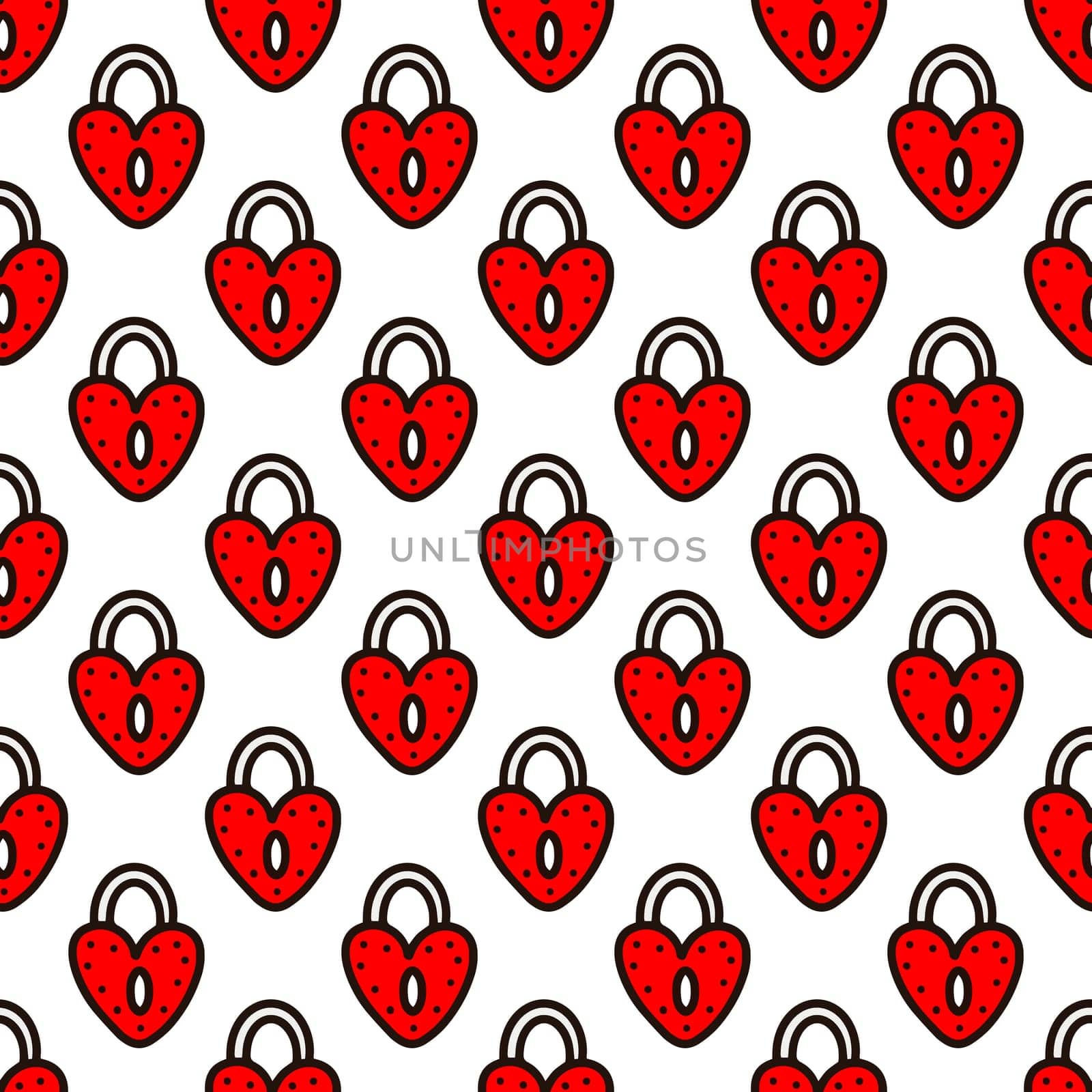 Seamless pattern with red heart-shaped lock illustration. Valentines day pattern