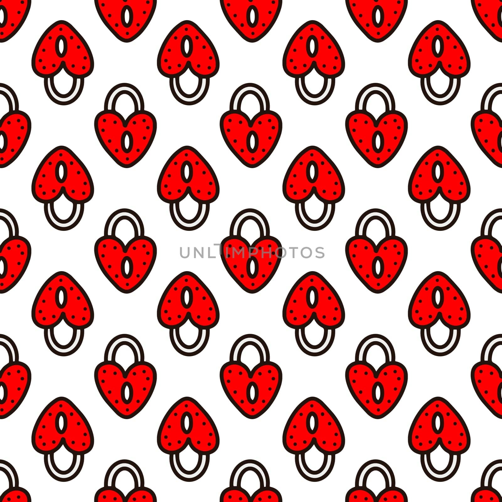 Seamless pattern with red heart-shaped lock illustration. Valentines day pattern