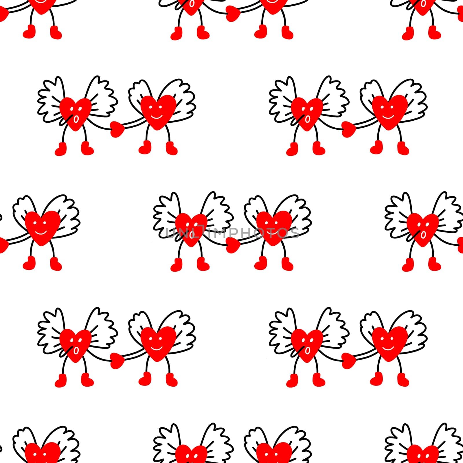 Seamless background with angel hearts. Valentines Day pattern illustration