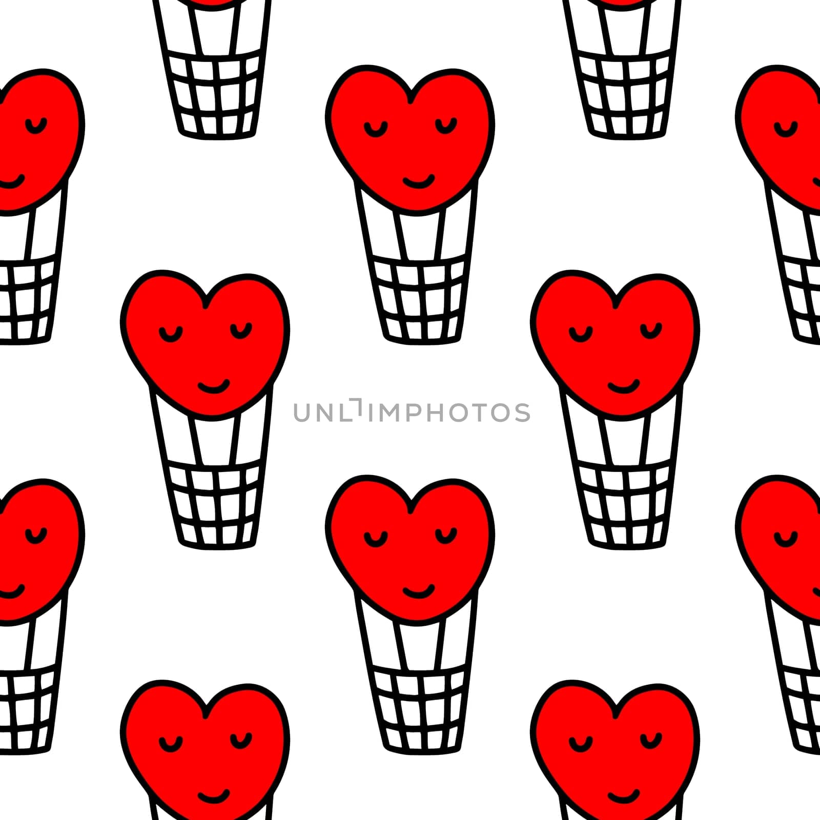 Seamless pattern with heart-shaped balloons illustration in doodle style.design for Valentines day