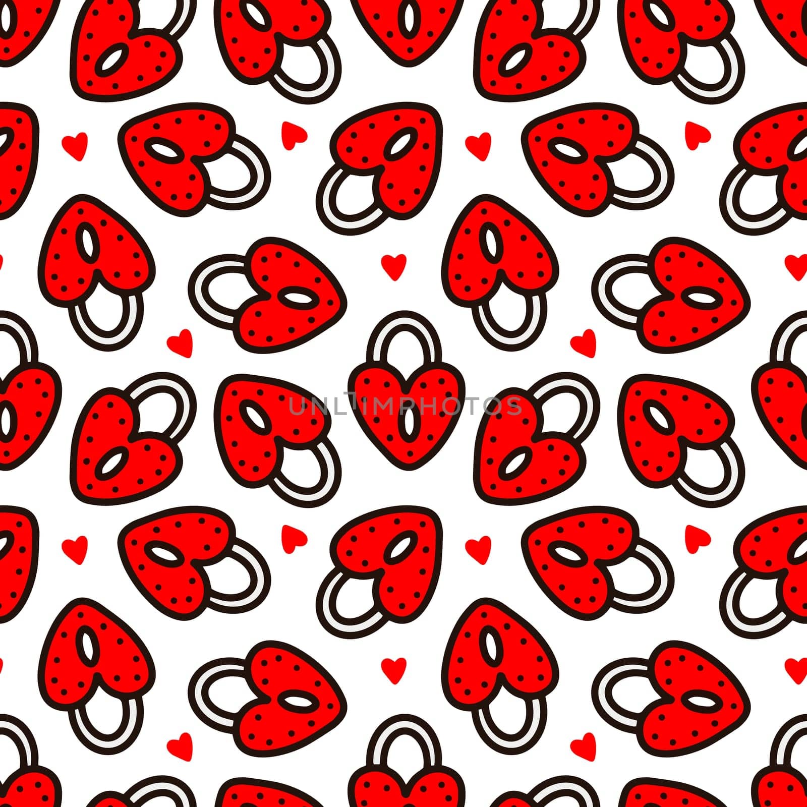 Seamless pattern with red locks and hearts illustration. Valentines day pattern