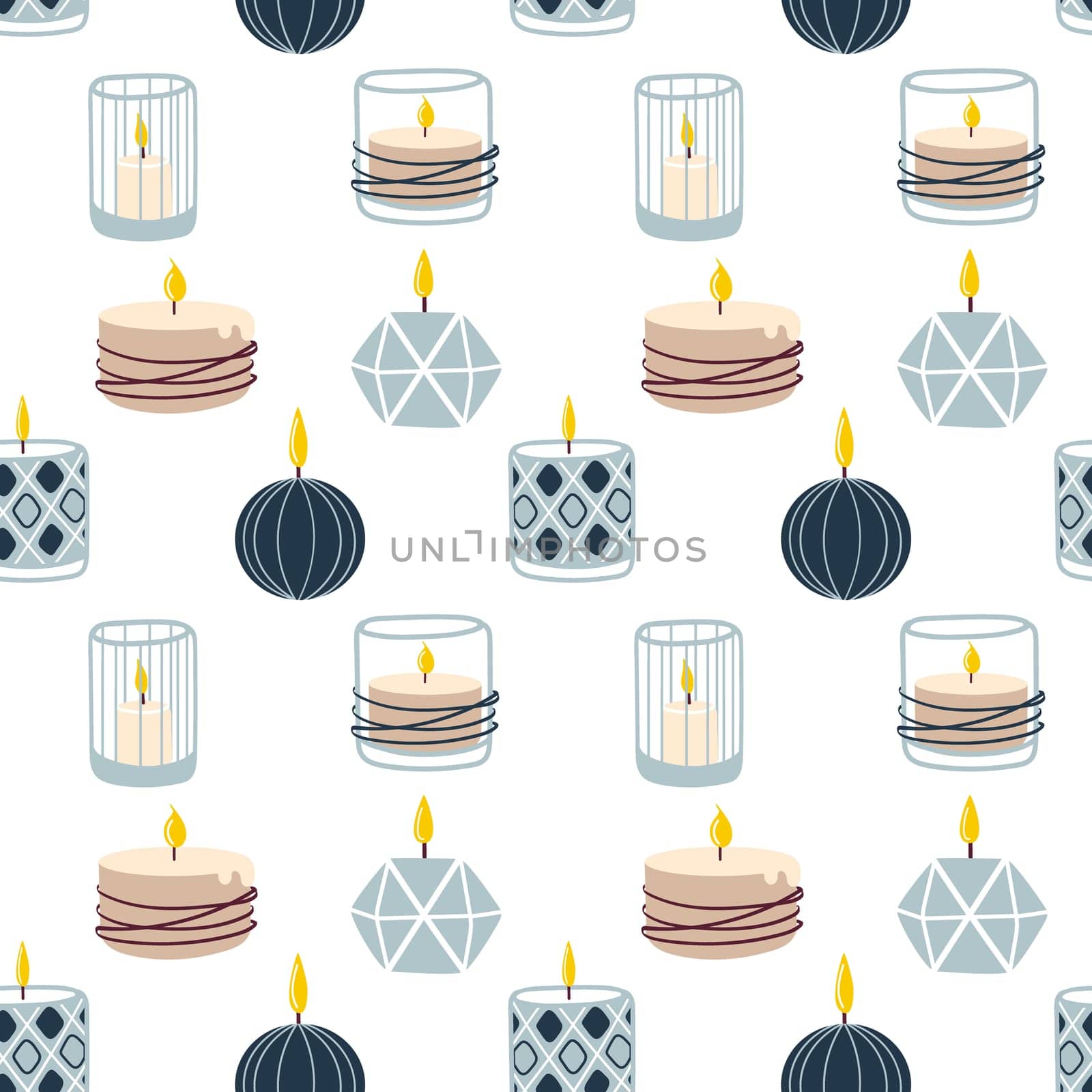 Scented burning candles seamless pattern.Design for printing, textiles, wrappers. Spa and aromatherapy illustration