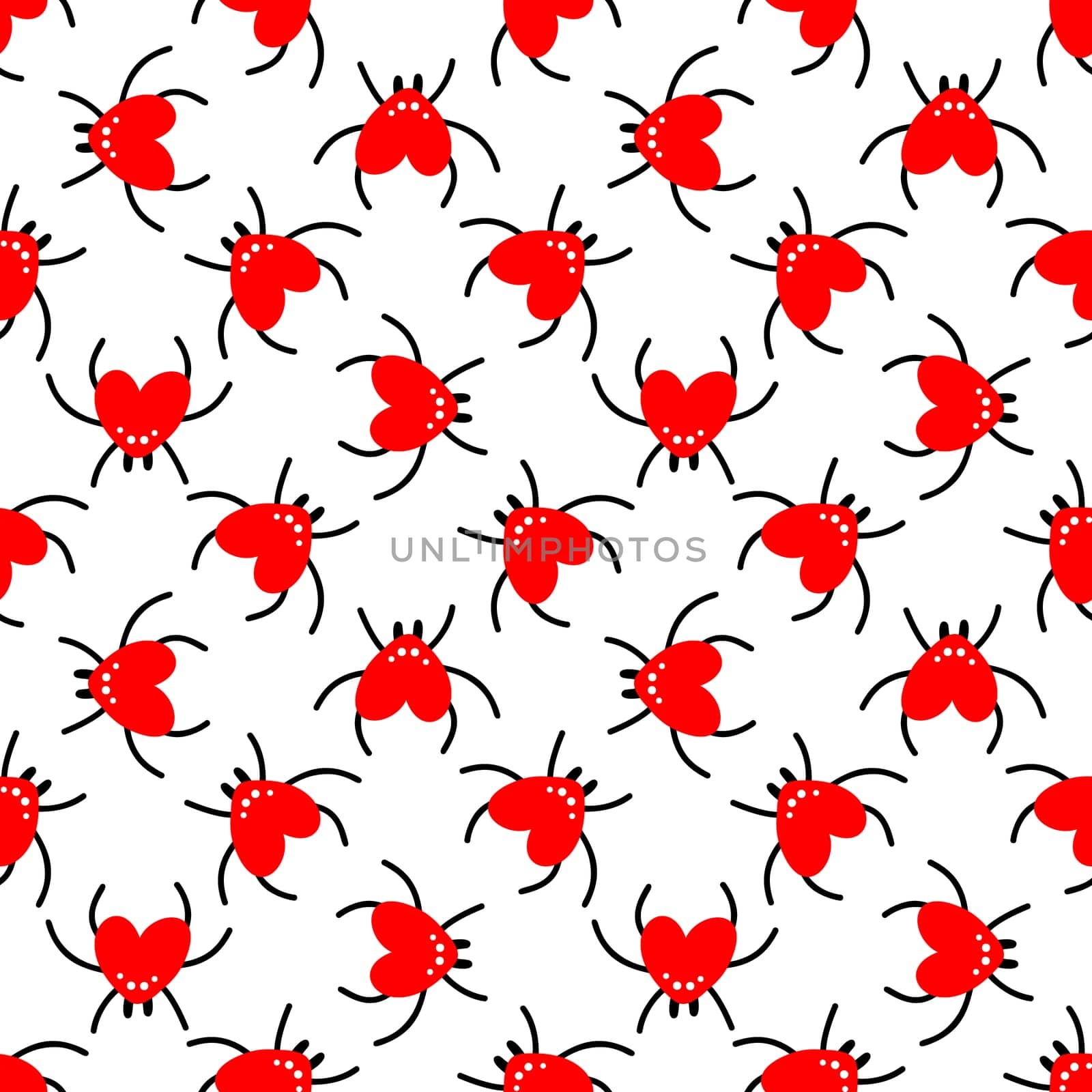 Seamless background with red spiders. Design for Valentine's Day, Halloween illustration
