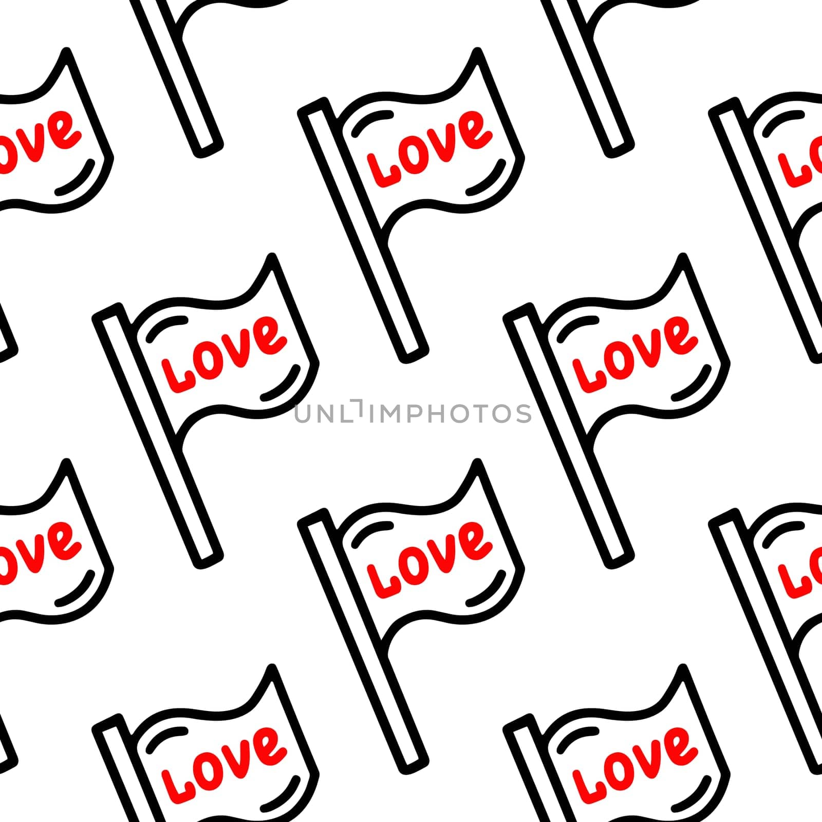 Seamless pattern with love flag illustration in doodle style