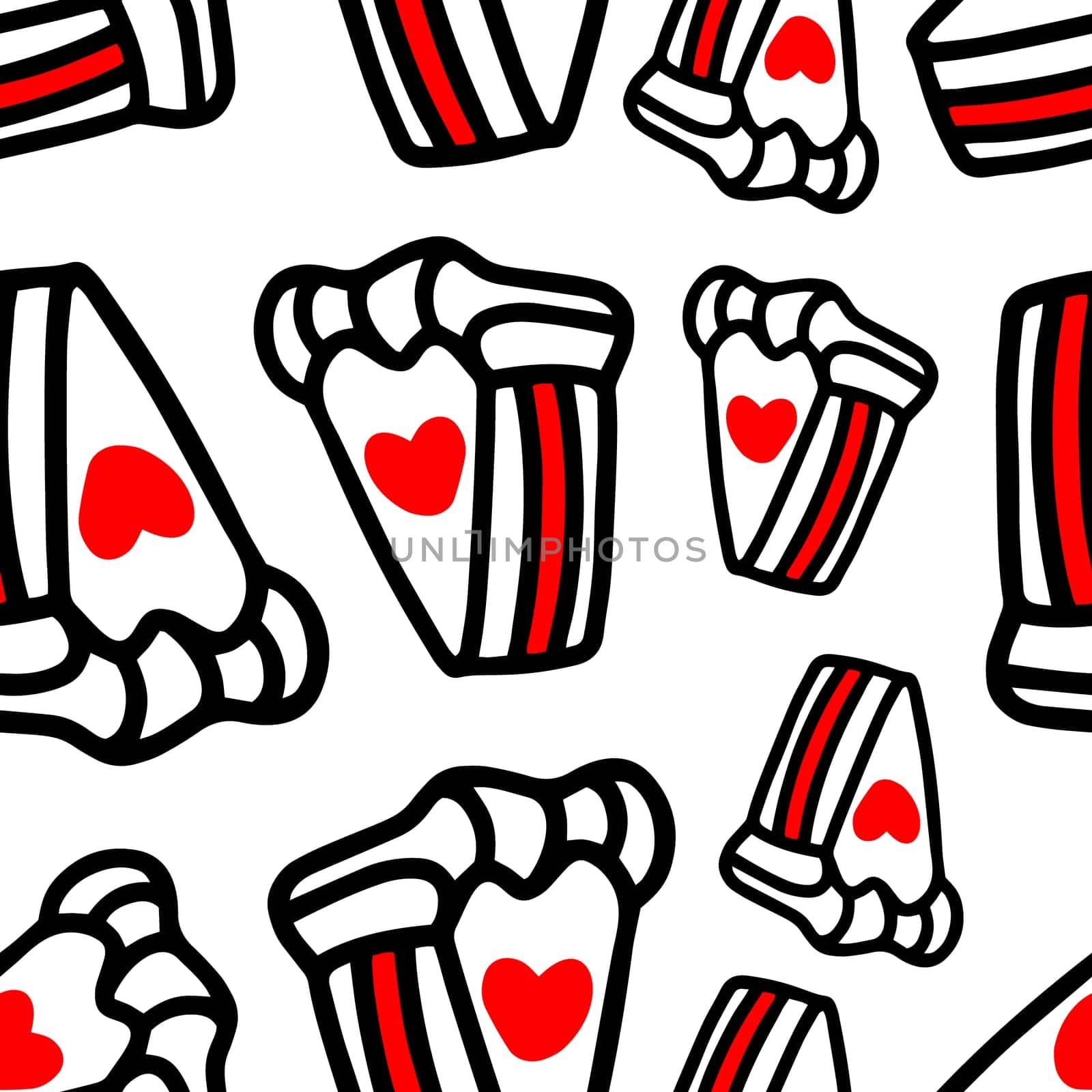 Seamless pattern with Cupcakes with hearts illustration. Design for Valentines Day