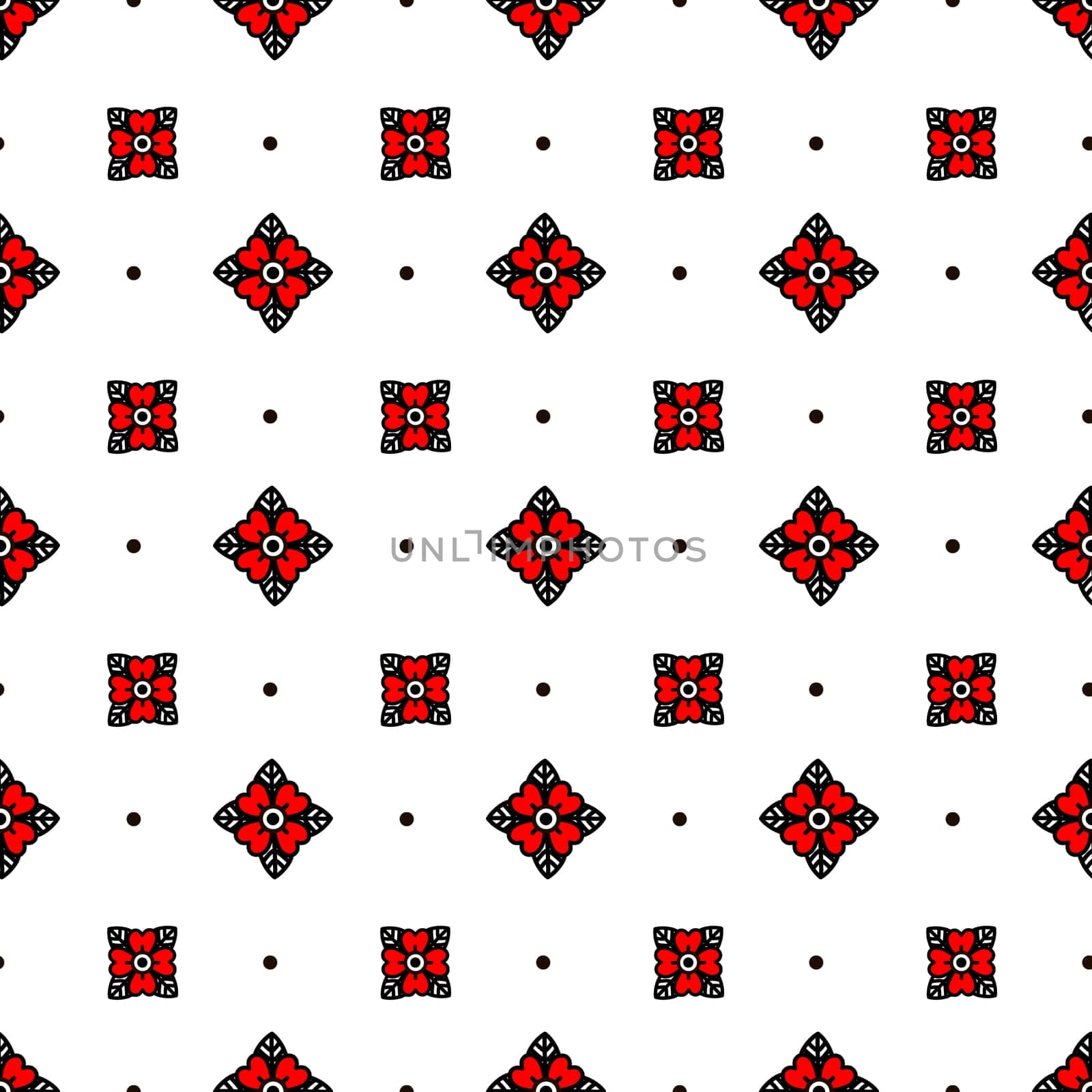 Red flower style old school tattoo seamless pattern illustration in doodle style. Design for textiles, paper, wrappers