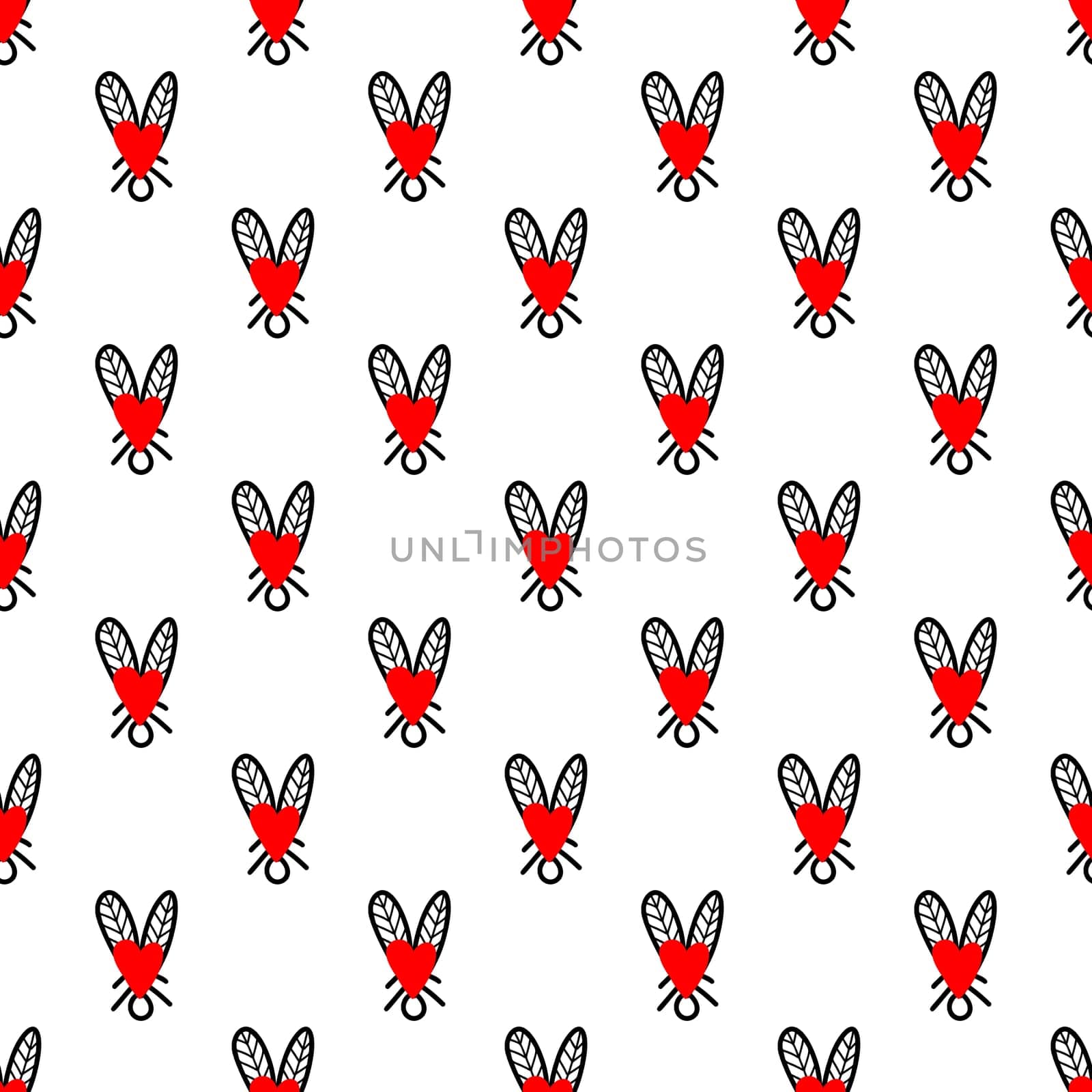 Seamless background with heart-shaped flies illustration