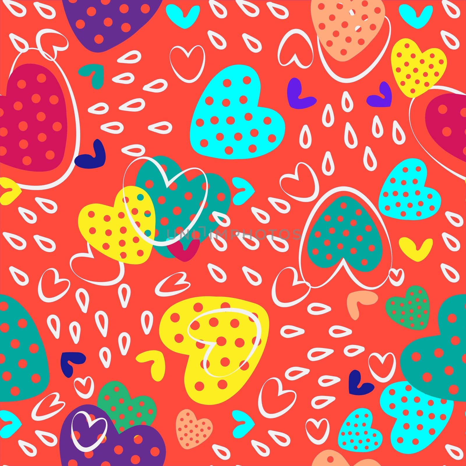Seamless pattern with multi-colored neon hearts on a black background illustration